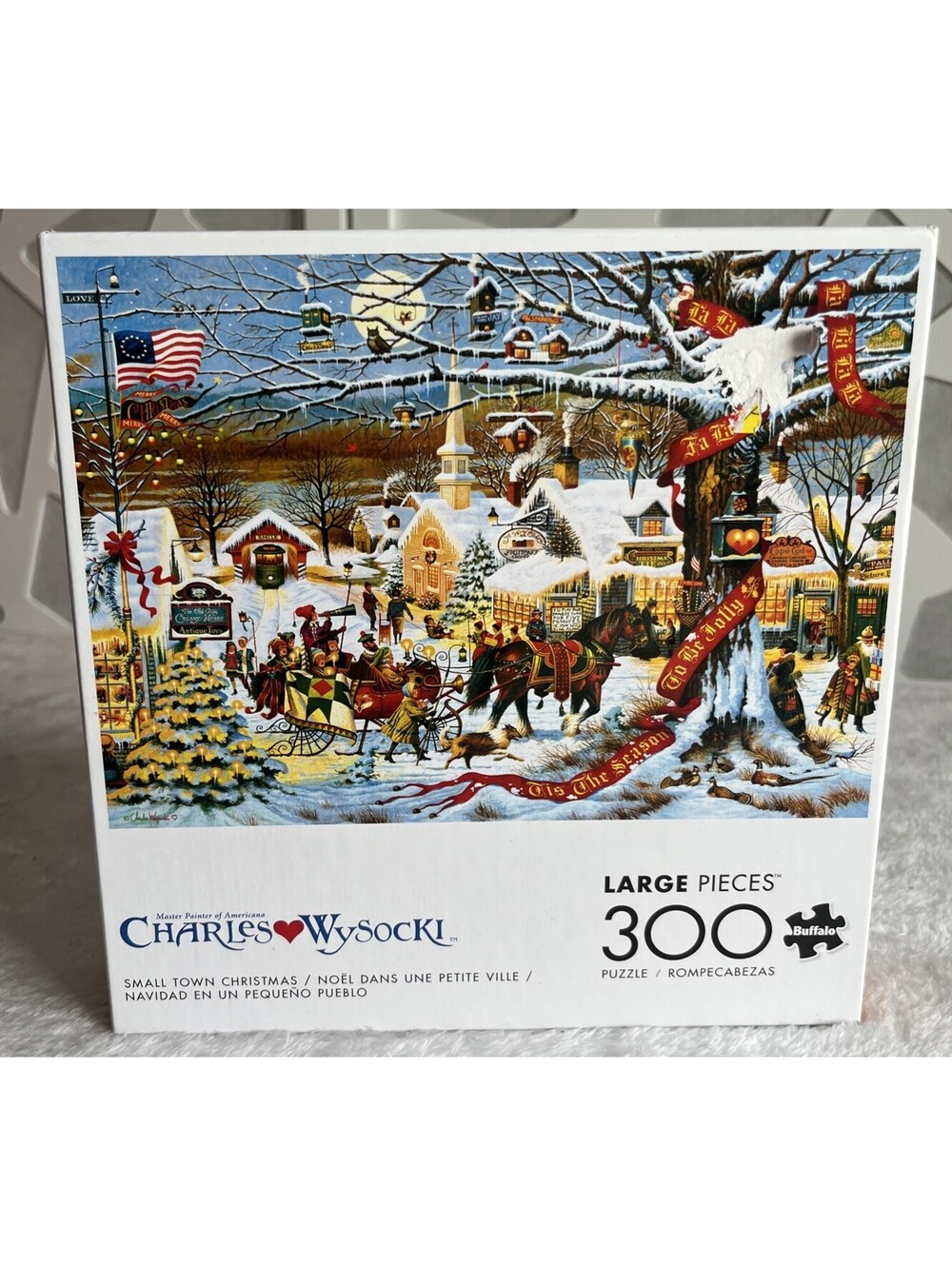 Charles Wysocki Puzzle SMALL TOWN CHRISTMAS 300 Piece Jigsaw w/ Poster Complete